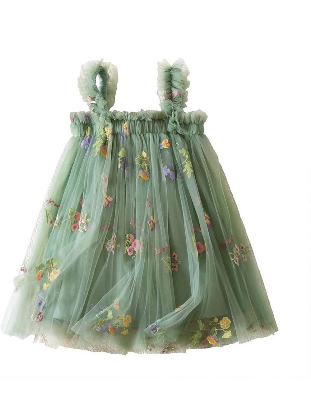 Green Tulle Floral Embroidered Dress